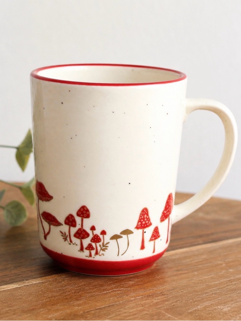Ceramic Red Mushroom Accent Mug - White and Red